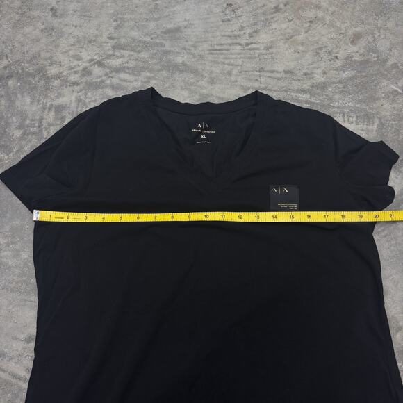 Armani Exchange WomenS XL V Neck Black Short Sleeve T Shirt Logo Square Patch - Picture 8 of 9